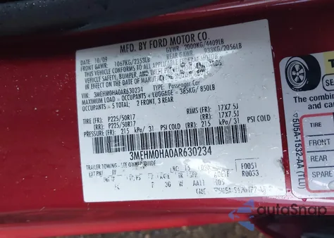 2010 Mercury Milan из США, поврежденный, VIN 3MEHM0HA0AR630234